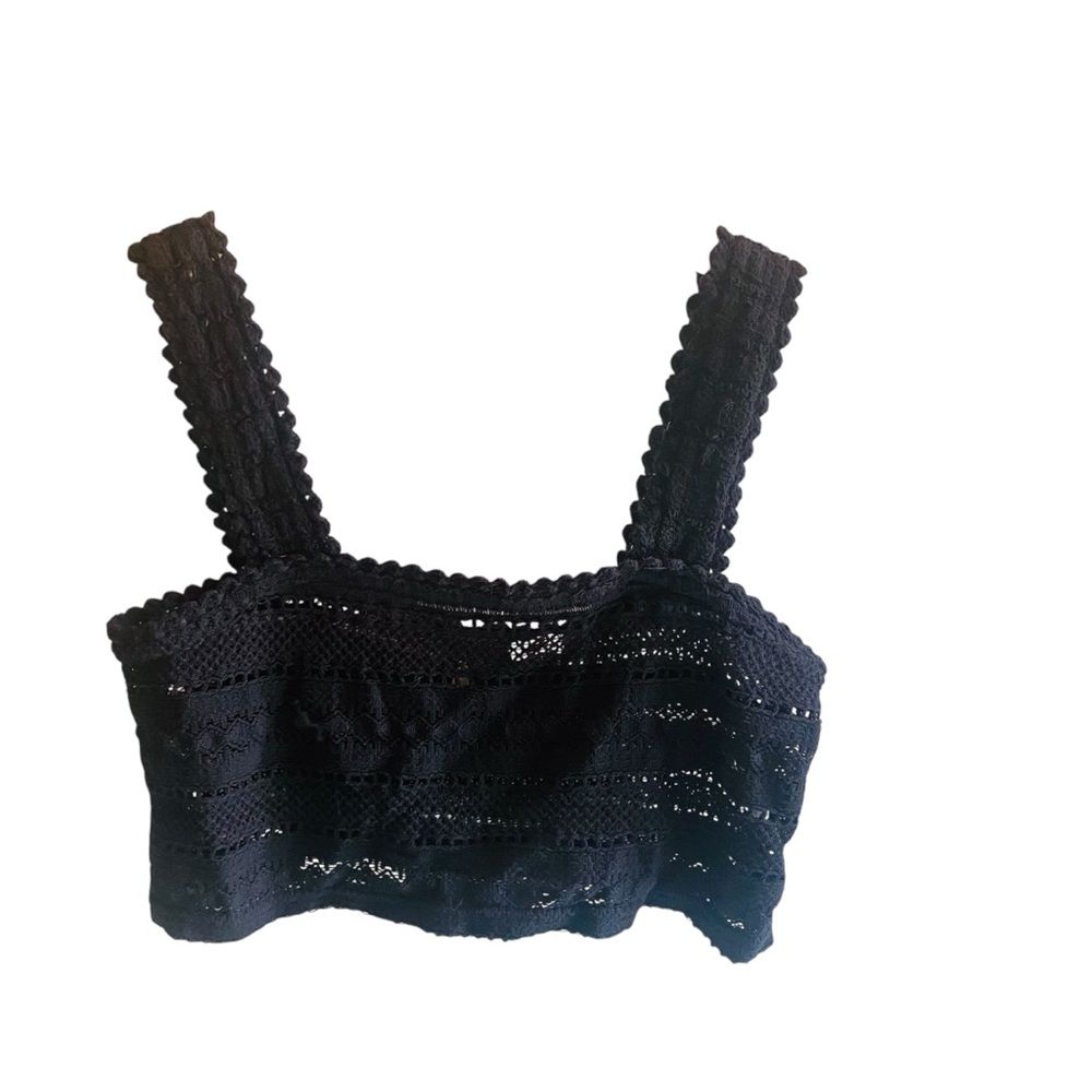 ⭐️ Aerie Crochet Crop Tank Top Square-Neck Open-Knit Women’s Small Black Coverup - Picture 3 of 7